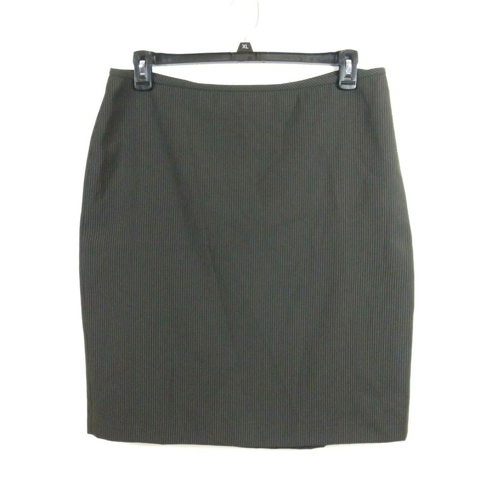Anne Klein Pencil Skirt 14 Black Gray Pinstriped